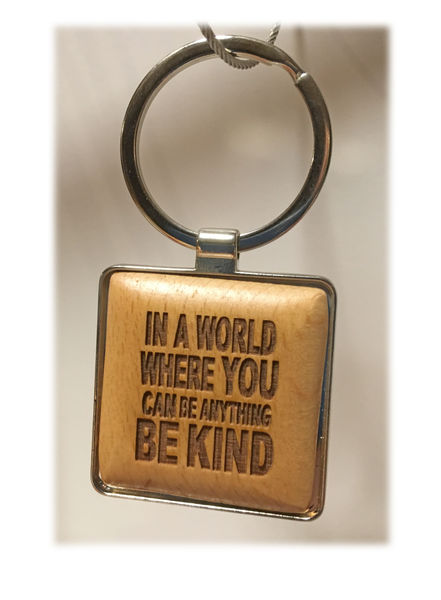 Silver/Wood  " BE KIND "  Square Keychain